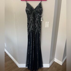 New Jump Elegant Blue and Silver Sequin Gown